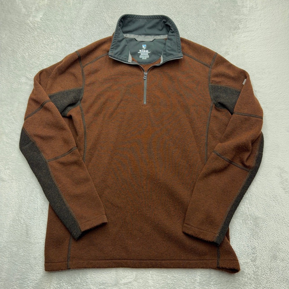 KUHL Pullover Mens Medium Brown Interceptr 1/4 Zip Wool Blend Fleece Jacket